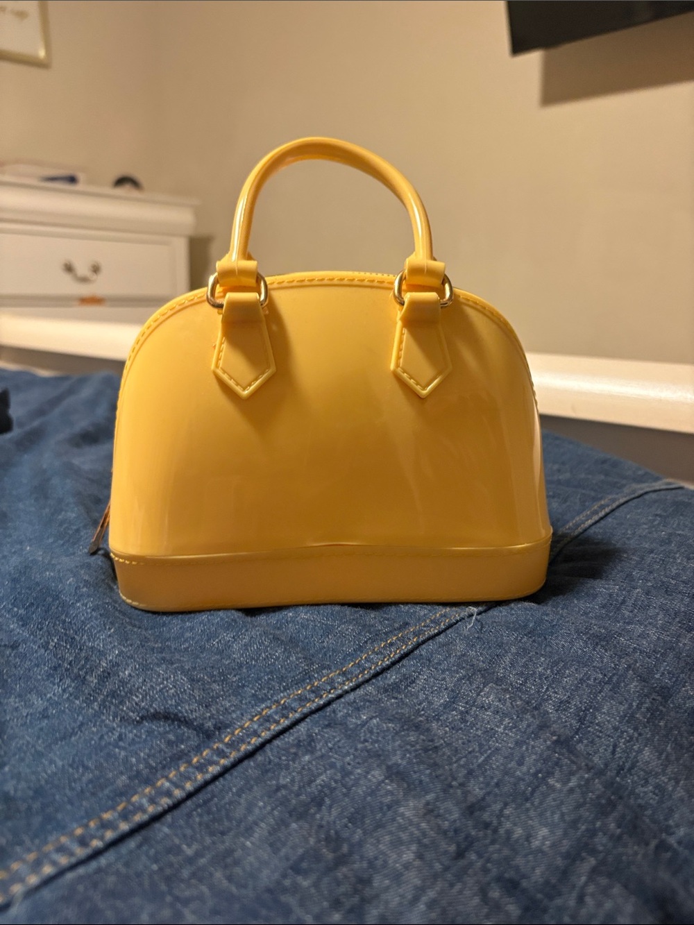 Yellow Dome Top Handle Women's Bag - Small Structured Handbag